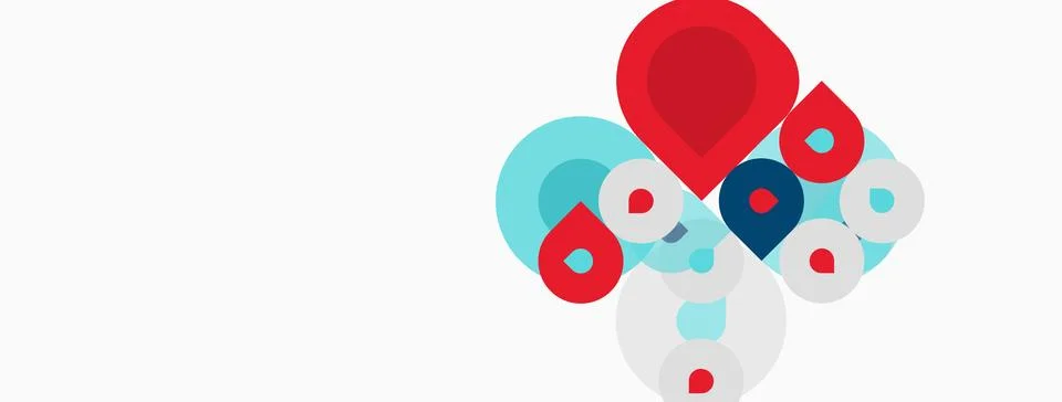 Abstract design features overlapping circles, red and blue hues dominate. Stock Illustration