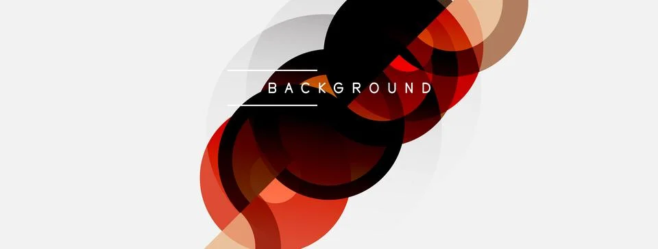 Abstract design features overlapping circles, gradients. Red, black, beige .. Stock Illustration