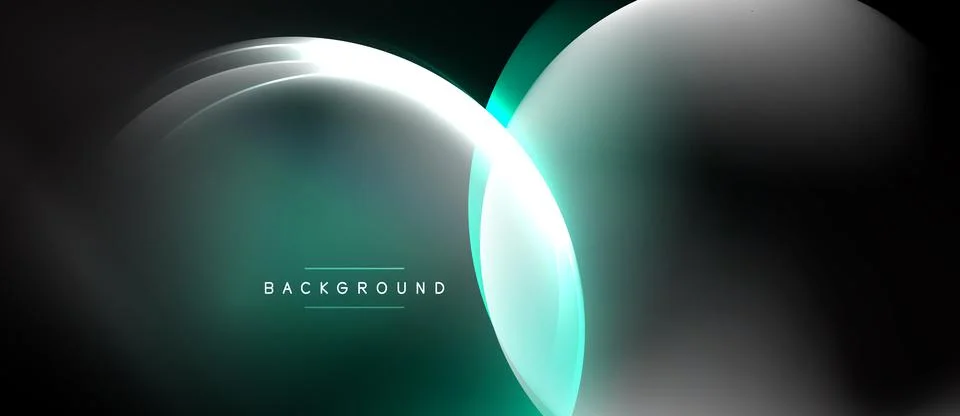 Abstract design features overlapping circles, teal and white hues. Dark Illustrazione stock