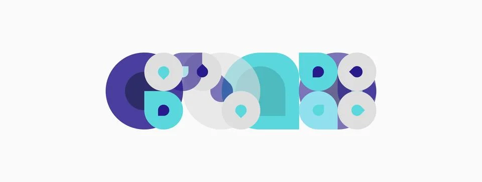 Abstract design features overlapping circles, varying shades blue, purple. Stock Illustration