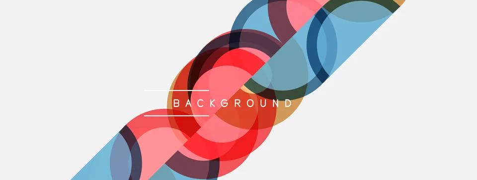 Abstract design features overlapping circles, vibrant colors, white space. Illustrazione stock