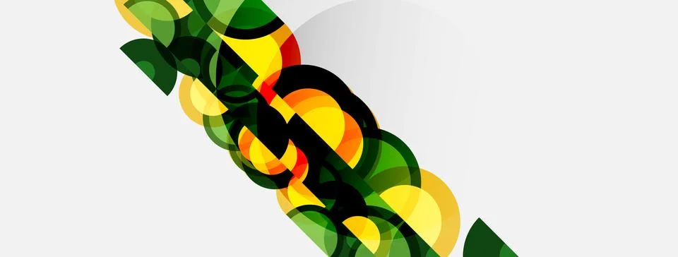 Abstract design features overlapping circles, vibrant greens, yellows. Modern Stock Illustration