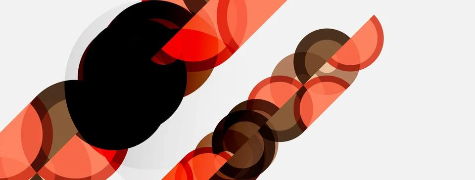 Abstract design features overlapping circles, red tones, brown shades, white Stock Illustration