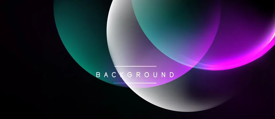 Abstract design features overlapping circles, gradients. Teal, purple, white Stock Illustration