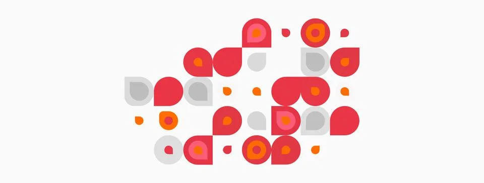 Abstract design features overlapping circles, varying shades red, gray. Stock Illustration