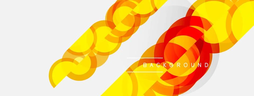 Abstract design features overlapping circles, vibrant yellow to red gradient. Stock Illustration