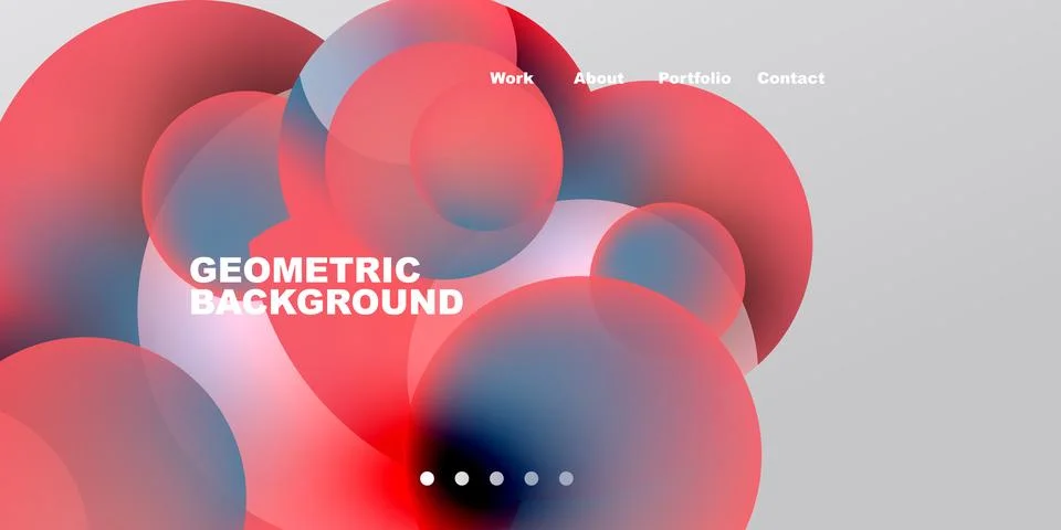 Abstract design features overlapping circles. Red, blue hues blend with gray Stock Illustration