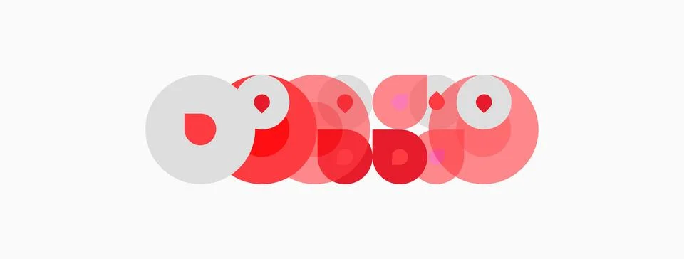 Abstract design features overlapping circles forming text. Red, pink, white.. Stock Illustration