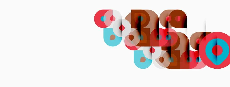 Abstract design features overlapping circles, red, turquoise hues. Minimalist Stock Illustration