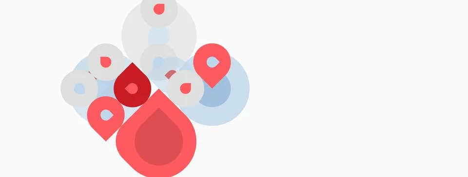 Abstract design features overlapping circles, red and blue hues, simple shape Stock Illustration