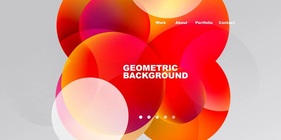 Abstract design features overlapping circles, vibrant colors, text elements. Stock Illustration