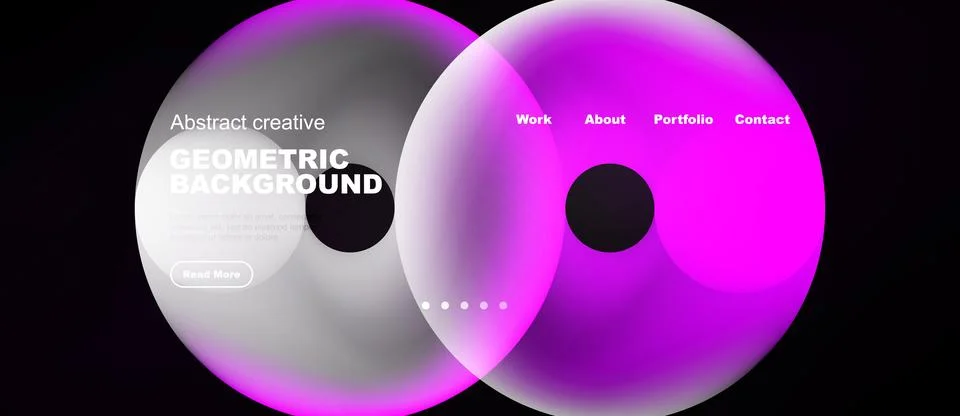 Abstract design features overlapping circles, vibrant colors, text elements. Stock Illustration