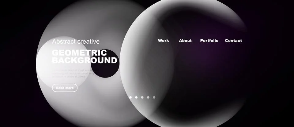 Abstract design features overlapping circles, text elements, dark background. Stock Illustration