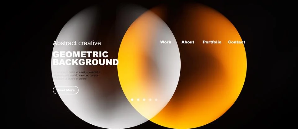 Abstract design features overlapping circles, text elements, dark background. Illustrazione stock