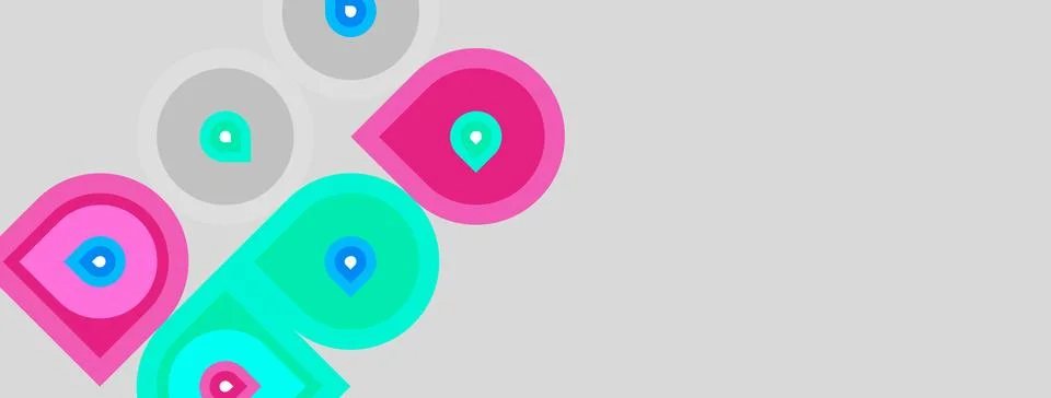 Abstract design features overlapping circles, pink, turquoise hues. Minimalis Stock Illustration