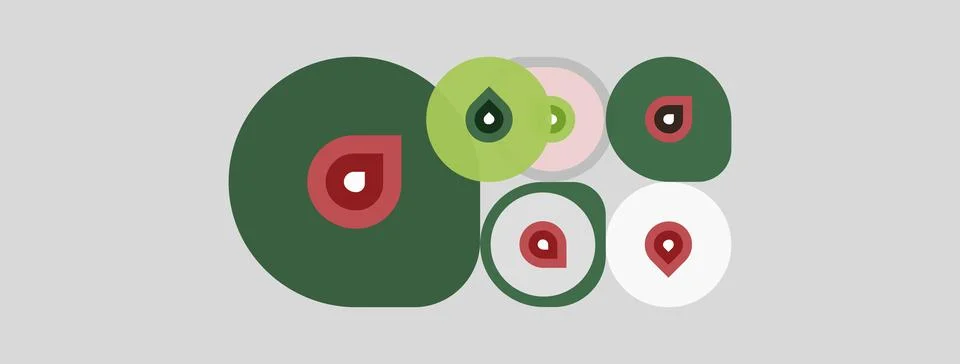 Abstract design features overlapping circles, varying sizes, muted green, pal Stock Illustration