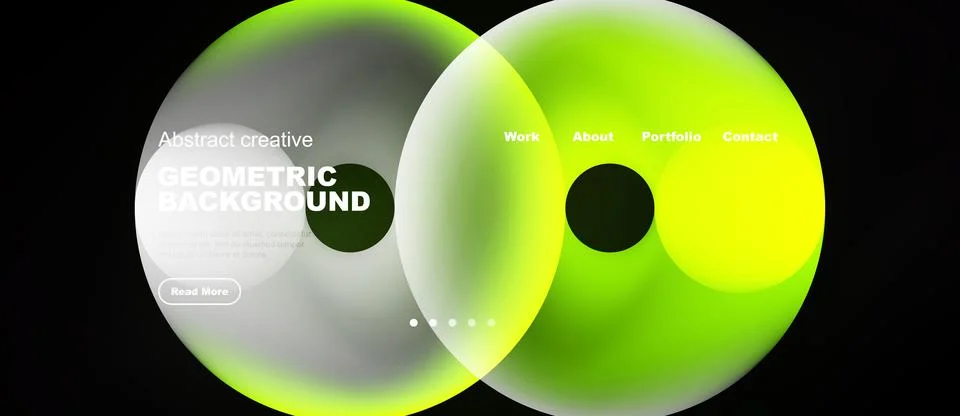 Abstract design features overlapping circles. Text elements include geometric Ilustración de archivo
