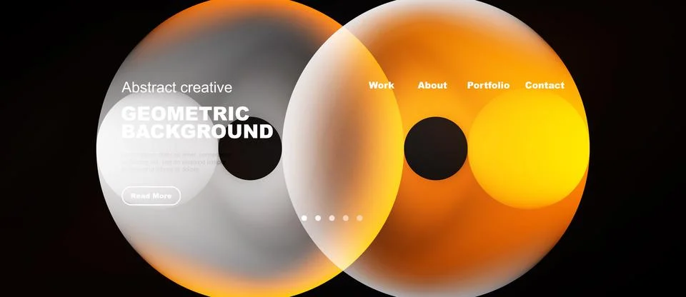 Abstract design features overlapping circles. Text elements include work, a.. Ilustración de archivo