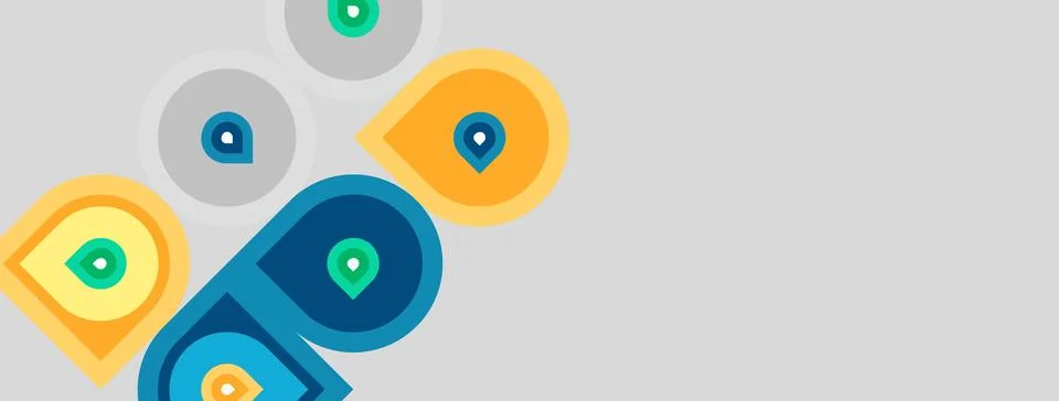 Abstract design features overlapping circles, varied colors, plus small green Stock Illustration