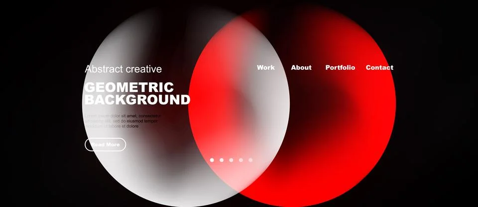Abstract design features overlapping circles, red, white, black. Minimalist Stock Illustration