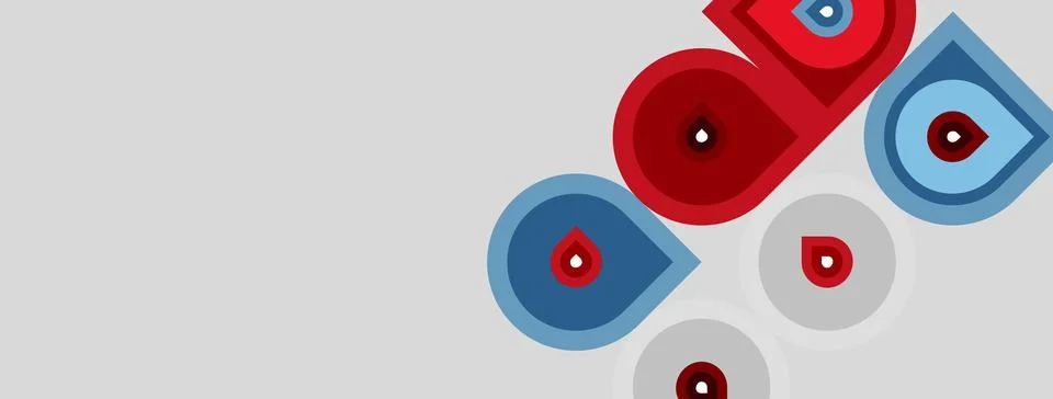 Abstract design features overlapping circles, red and blue hues dominate. Stock Illustration