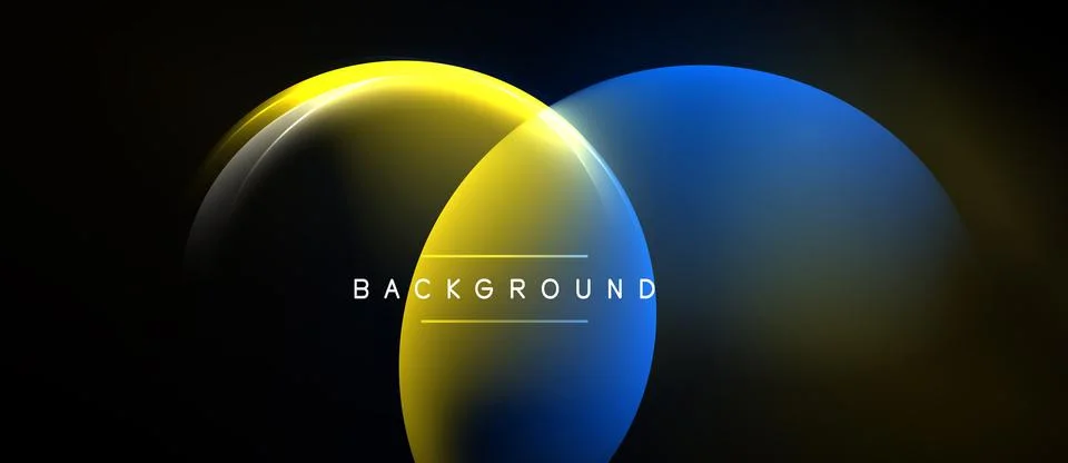 Abstract design features overlapping circles. Gold, blue hues dominate dark Stock Illustration