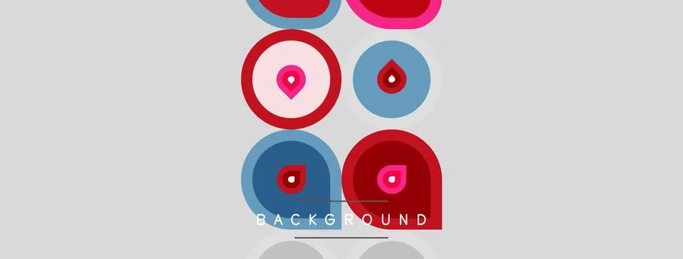 Abstract design features overlapping circles, pink, red, gray tones. Simple Stock Illustration