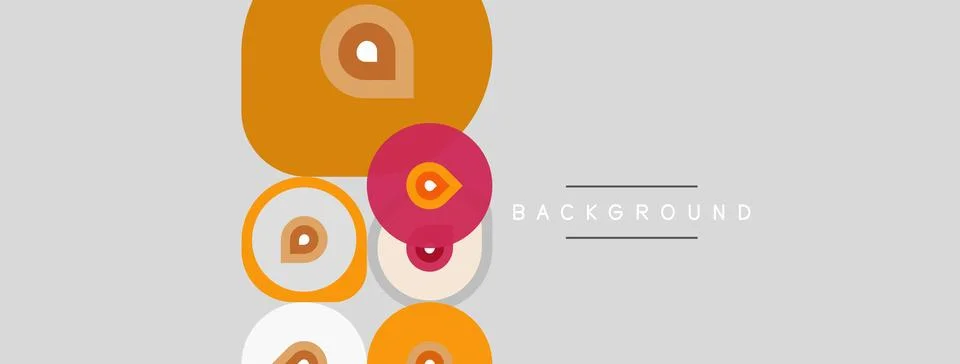 Abstract design features overlapping circles, warm colors, gray backdrop. Stock Illustration