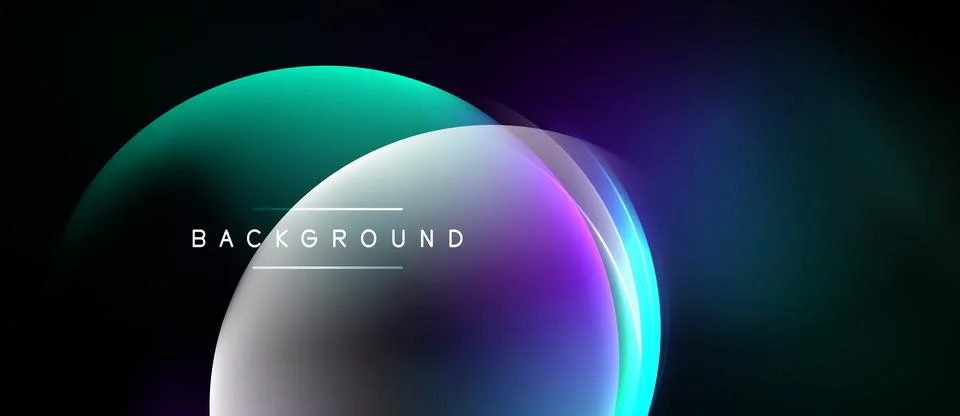 Abstract design features overlapping circles. Gradient colors blend turquoise Illustrazione stock