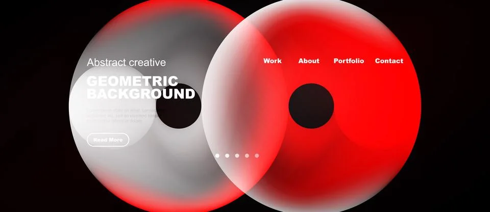 Abstract design features overlapping circles, gradients, text elements. Moder Ilustración de archivo