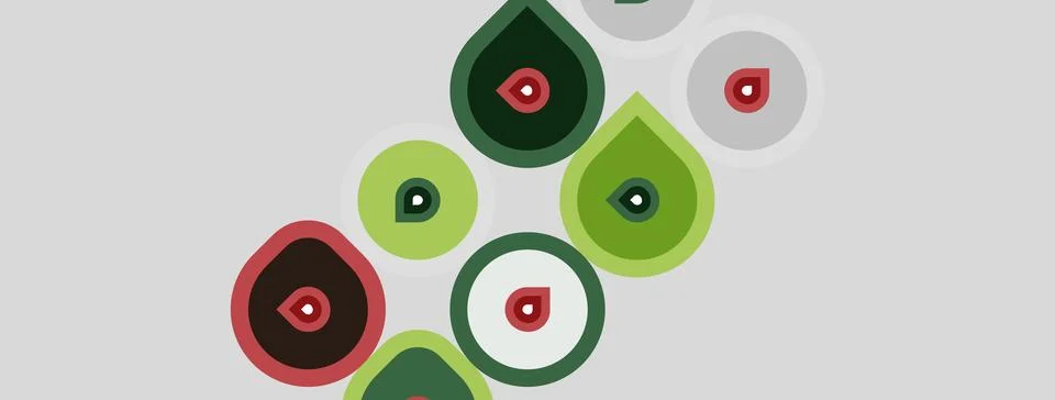 Abstract design features overlapping circles, varying shades green, red, whit 스톡 일러스트