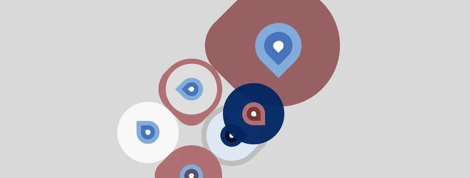 Abstract design features overlapping circles, varied sizes, muted pinks, blue 스톡 일러스트