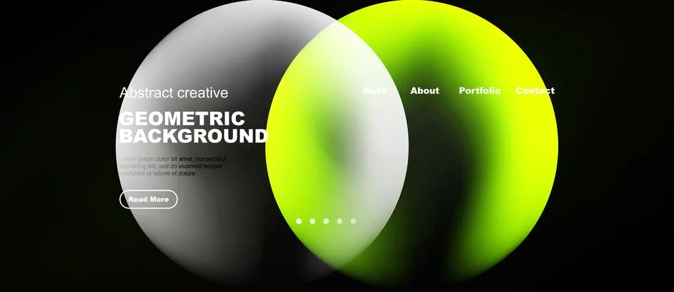 Abstract design features overlapping circles, text elements, dark background. Stock Illustration
