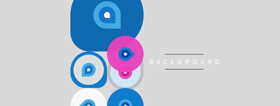 Abstract design features overlapping circles, blue, pink hues. Gray backdrop イラスト素材