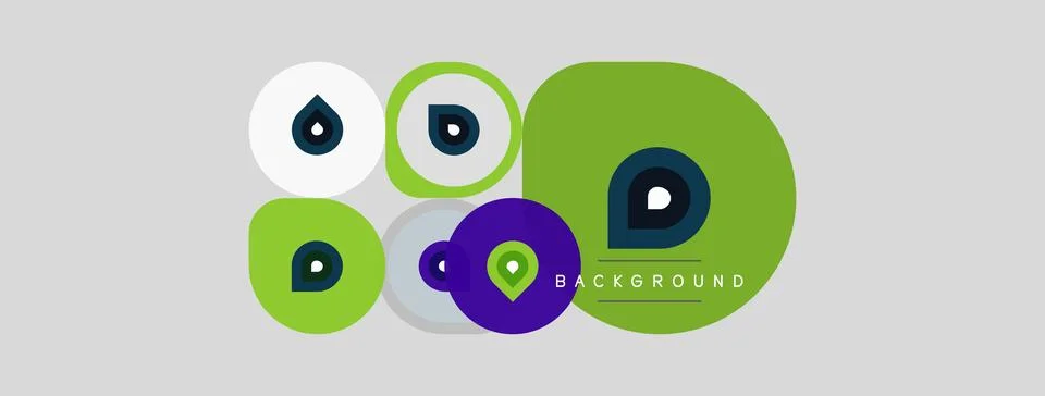 Abstract design features overlapping circles, drops. Colors include green, Stock Illustration