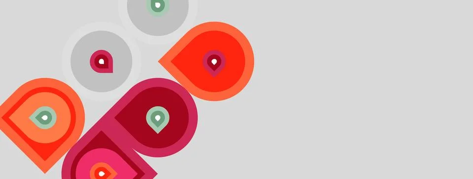 Abstract design features overlapping circles, varying shades red, green. Stock Illustration