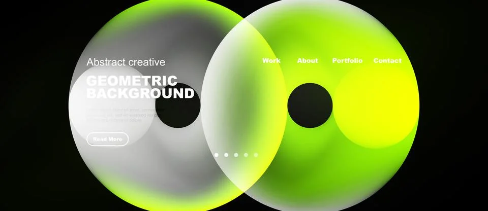 Abstract design features overlapping circles, vibrant colors, text elements. Stock Illustration