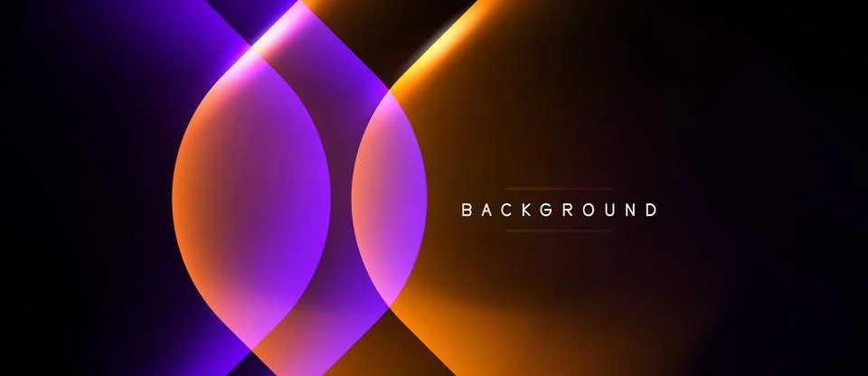 Abstract design features overlapping circles, vibrant purple, orange hues. Da Illustrazione stock