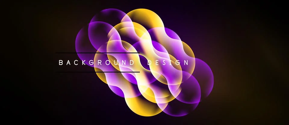 Abstract design features overlapping circles, vibrant purple, yellow hues. Da Stock Illustration