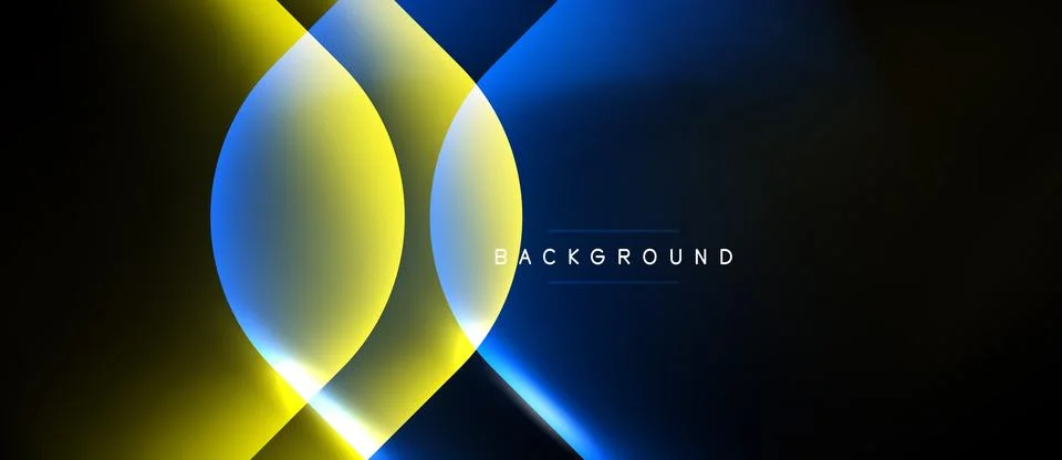 Abstract design features overlapping circles, yellow, blue gradients. Dark Stock Illustration