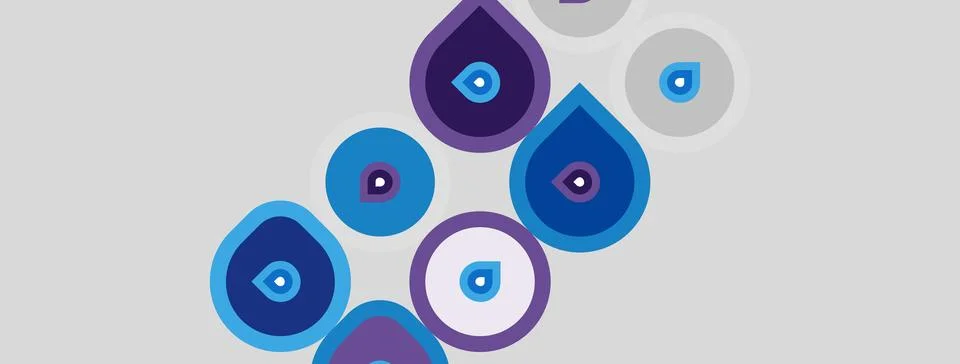 Abstract design features overlapping circles, varying shades purple, blue, .. Stock Illustration