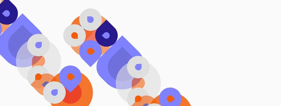 Abstract design features overlapping circles, orange, purple hues. Text reads Stock Illustration