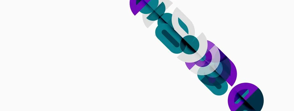 Abstract design features overlapping circular shapes, vibrant teal, purple .. Stock Illustration