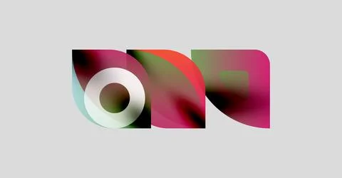 Abstract design features overlapping colorful shapes. Gradient hues blend, Stock Illustration