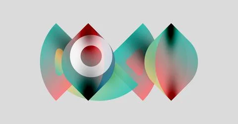 Abstract design features overlapping colorful shapes. Red, teal, white hues 库存插图