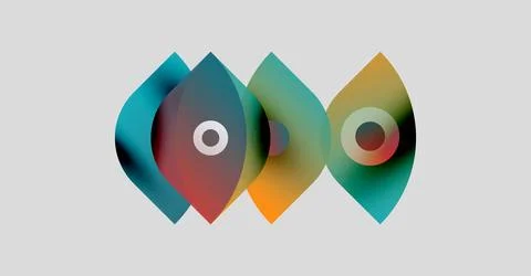 Abstract design features overlapping colorful shapes. Circles within forms Stock Illustration