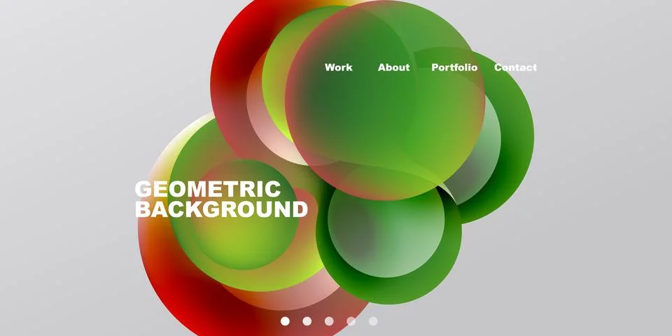 Abstract design features overlapping colorful circles. Text includes geometri Illustrazione stock