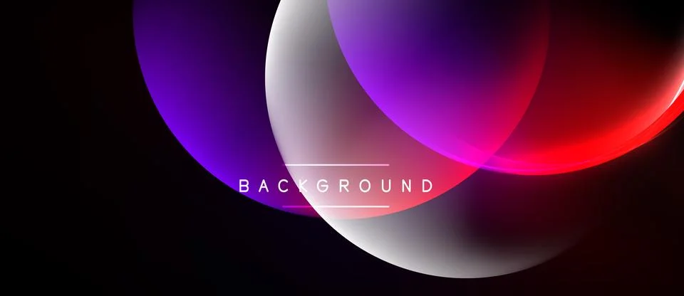 Abstract design features overlapping colorful circles. Purple, red, white Illustrazione stock
