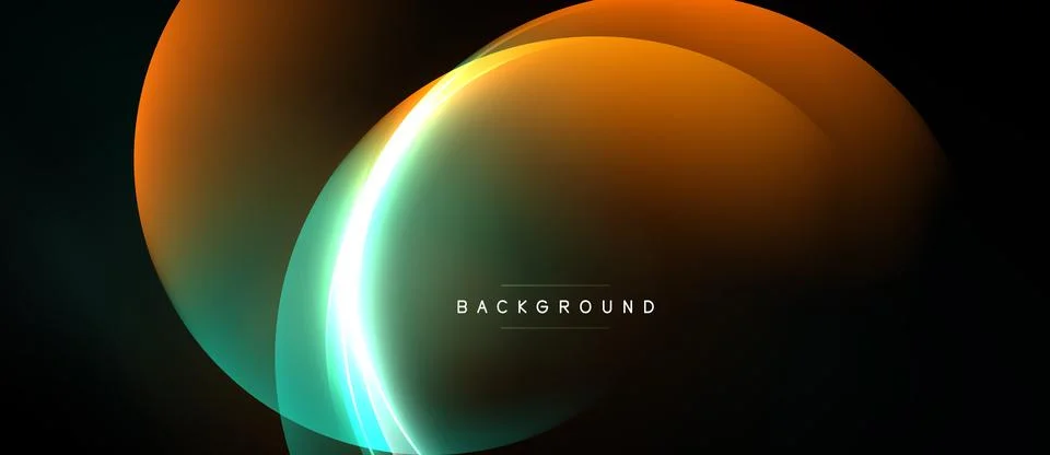 Abstract design features overlapping colorful circles. Bright orange, teal, Illustrazione stock