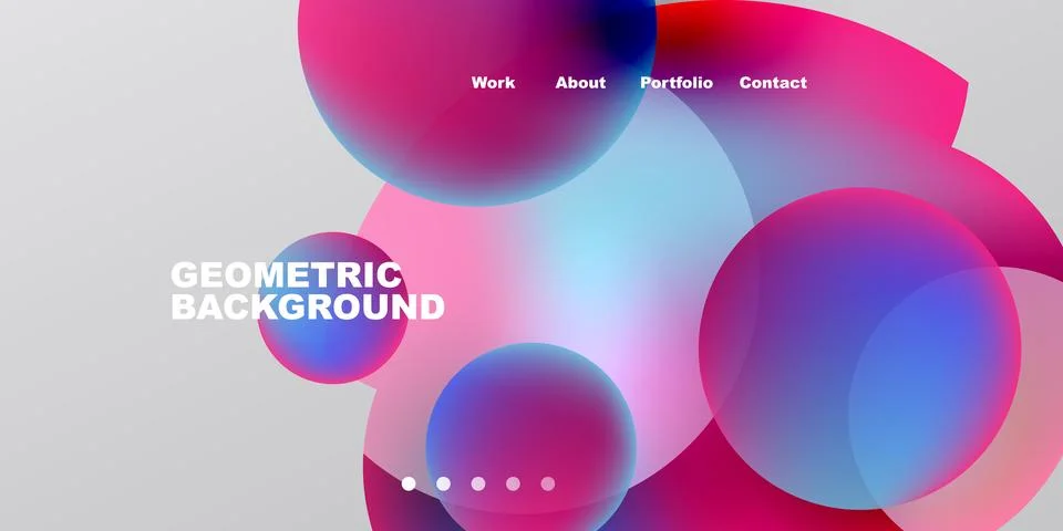 Abstract design features overlapping colorful circles. Text includes geometri Illustrazione stock
